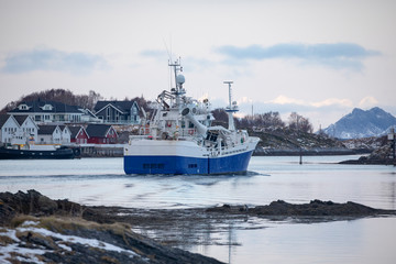 Fishing boat through Brønnøysundet, Nordland county	