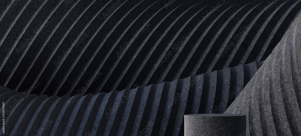 Poster abstract background for branding and minimal presentation.black podium on folding fabric pleated geo