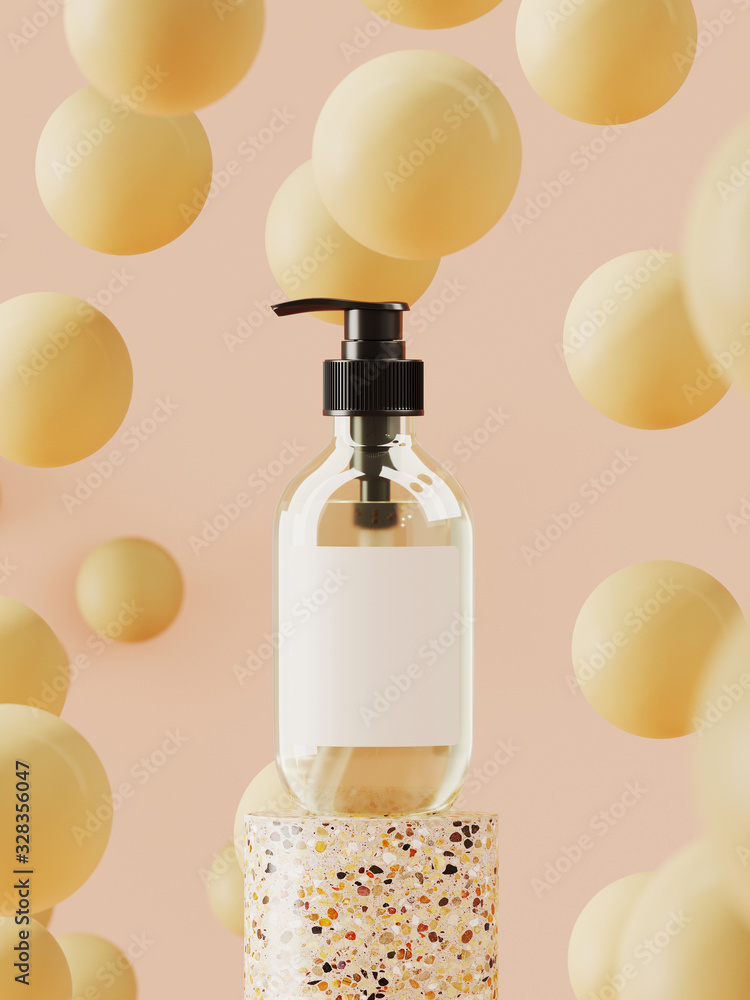 Poster abstract background for branding and minimal presentation.cosmetic bottle on terrazzo podium with ye