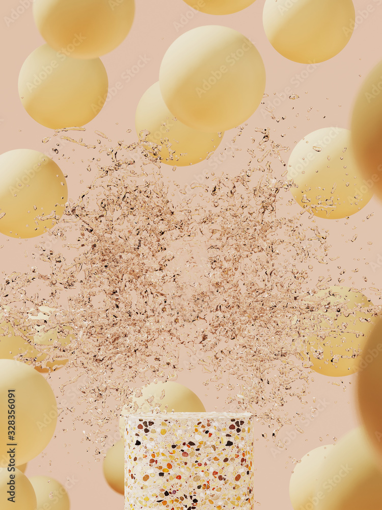 Poster abstract background for branding and minimal presentation.water splash with terrazzo on yellow spher