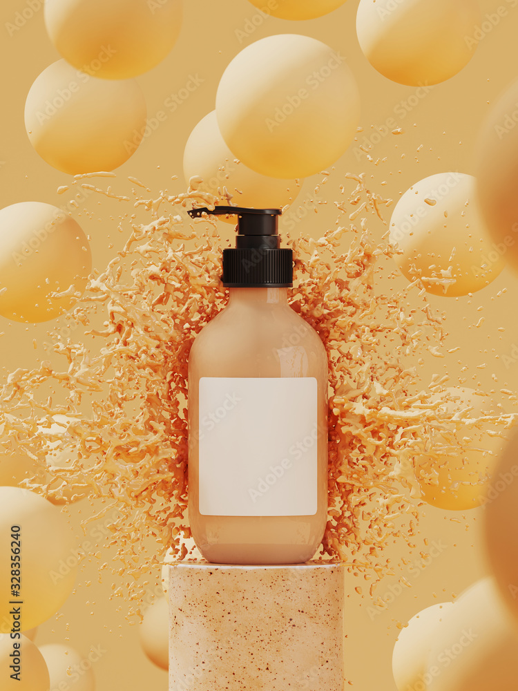 Poster abstract background for branding and minimal presentation.cosmetic bottle with cream foundation spla