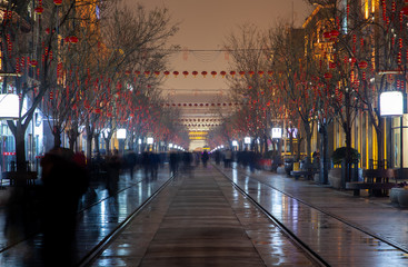 Fototapeta na wymiar Beijing Qianmen street at Chinese city buildings 
