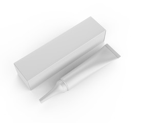 Blank cosmetic tube with box for for branding and design. 3d render illustration.