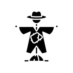 Scarecrow black icon, concept illustration, vector flat symbol, glyph sign.