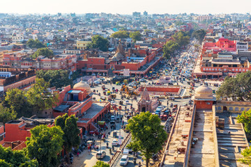 Jaipur downtown, pink city, aerial view, India