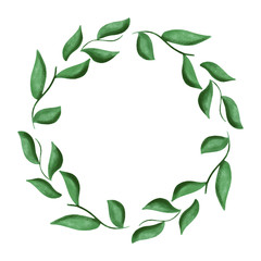 Watercolor floral circle frame. Design element for invitations, greeting cards, posters, blogs. Round frame with a place for text. Flowers, leaves, tree branches are arranged in a shape of a wreath.