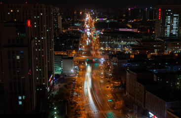 Tianjin highway with night illumination in China 