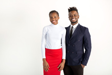 beautiful young african man and woman on a white background