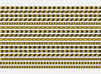 Set of caution, danger, warning, attention, police tapes, sign, line. Black and yellow line striped.