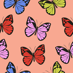 Plakat Seamless Pattern Background or Wallpaper with Butterflies