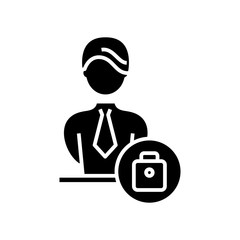 Security worker black icon, concept illustration, vector flat symbol, glyph sign.