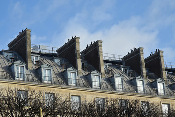Paris, France : les toits des immeubles rue de Rivoli.