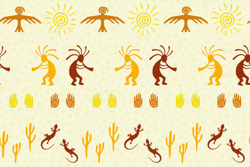 Fototapeta premium Folk, design with dancing god music spirit, wild nature, spiral signs.