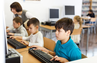Boy studying in computer class