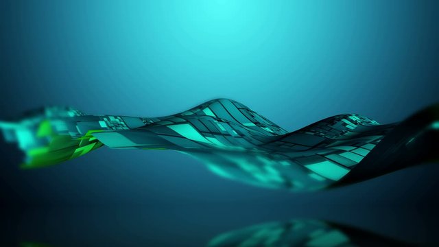 Dynamic abstract futuristic tech wave with geometric shapes squares blurry background 4K UHD seamless loop 3D video animation