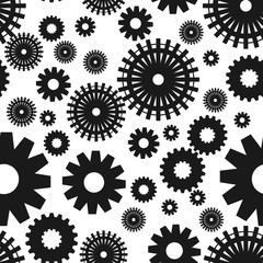 Seamless vector pattern with round gears. Background for packaging, printing, fabrics on the theme of mechanics, industrialization. Collaboration details in a mechanism.