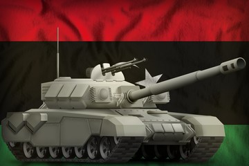 heavy tank on the Libya national flag background. 3d Illustration