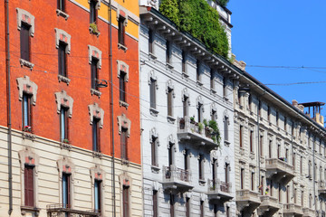 Fototapeta premium historical colored buildings in milan in italy