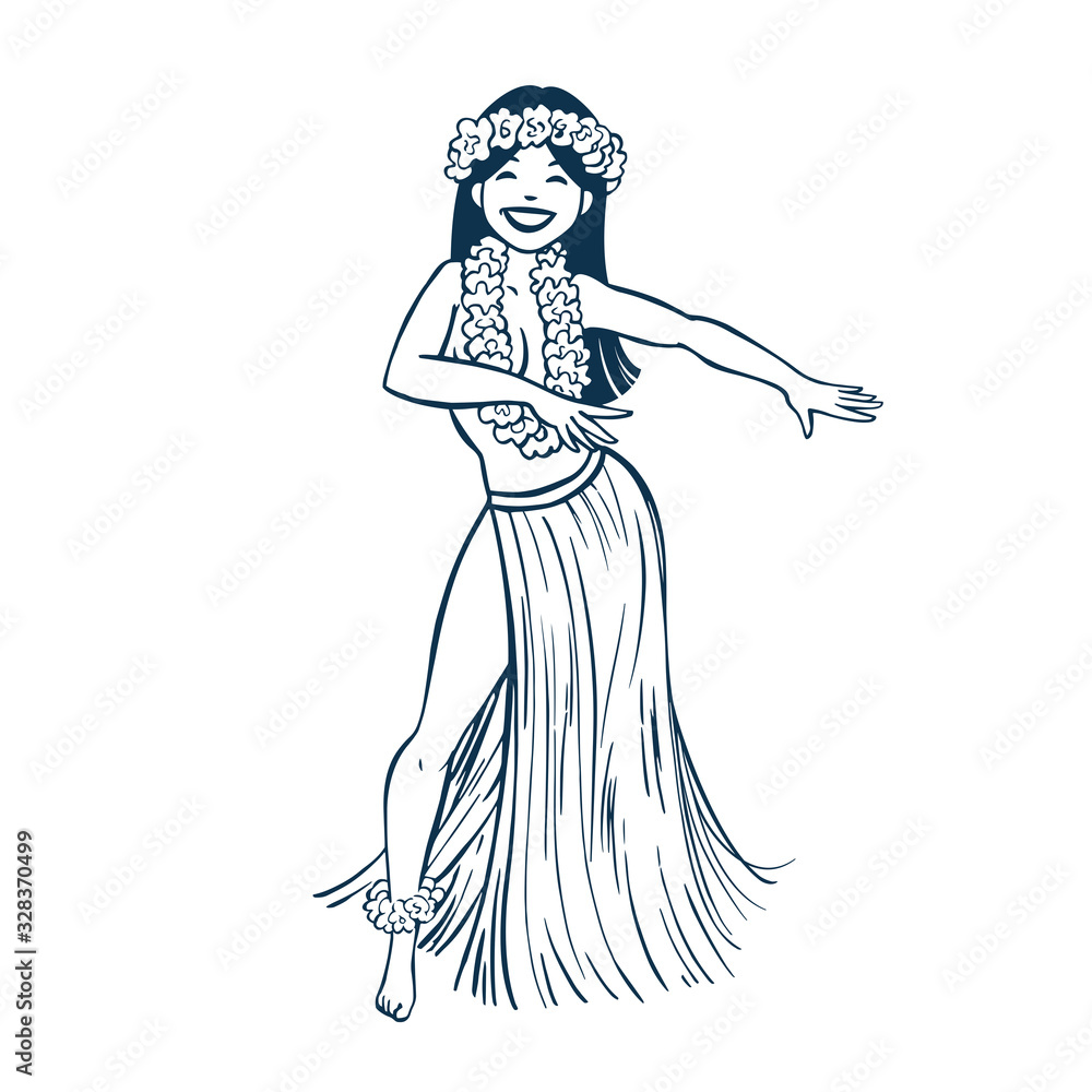 Wall mural vintage style clip art - dancing hula girl - vector.