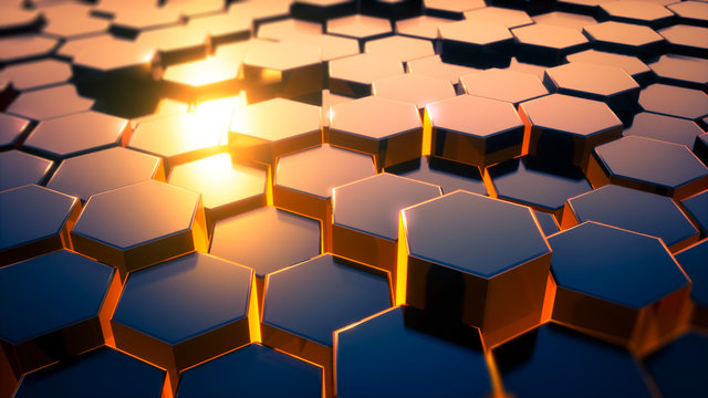 abstract background with hexagons and sun reflection