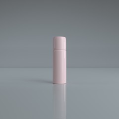 Cosmetic pink spray bottle. Cosmetics Product Template for Ads or Magazine Background. Plastic white (pink) bottle for deodorant, freshener or medical antiseptic drugs. 3D Rendering 