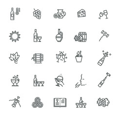 Wine Icons. Vector Illustration. Set of Wine icons
