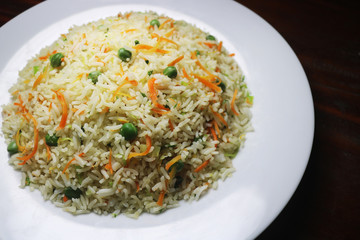 rice with vegetables close up image