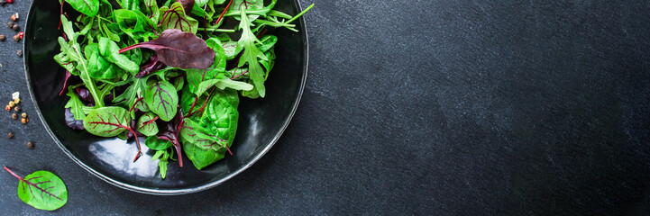 Healthy salad, leaves mix salad (mix micro greens, juicy snack) keto or paleo menu recipe. food...