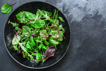 Healthy salad, leaves mix salad (mix micro greens, juicy snack) keto or paleo menu recipe. food background, copy space