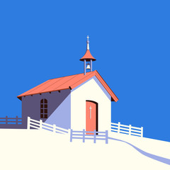 Small rural catholic church flat color vector