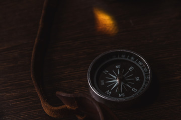 Black compass with leather strap