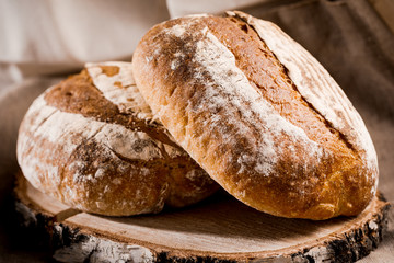 Bread on a cutting Board. Whole-grain rye bread