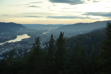 Fototapeta na wymiar View of Drammen and its valley from Spiraltoppen.