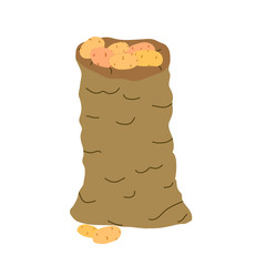 Vector illustration of sack full of ripe potato isolated on white background.Healthy food concept. Suitable for wallpaper, banner, book illustration, card, flyer, web design.