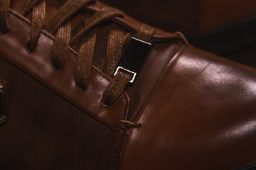 Brown mens shoes close up