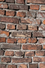 Texture of old red brick wall.