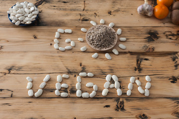 Colorful food background. Vegan food ingredients.