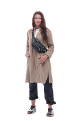 in full growth. casual attractive girl in autumn outfit