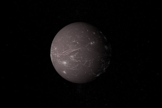 Ariel, Uranus moon, in the outer space. 3d render