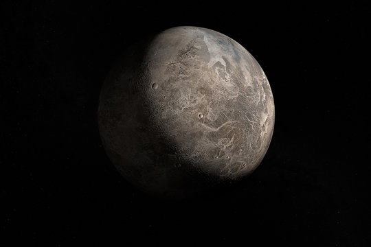 Toward Ceres, dwarf planet, in the outer space. 3d render