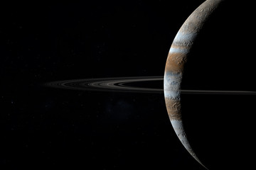 Jupiter planet with her rings in rotation in the outer space. 3d render © Manuel Mata