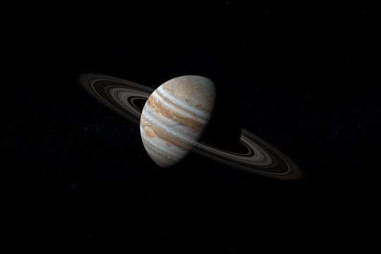 Jupiter planet and her rings in the outer space. 3d render