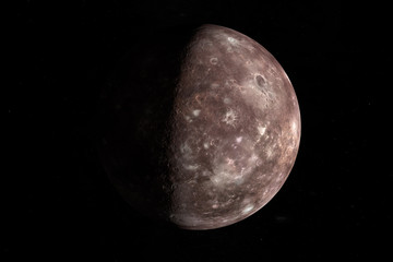 Titania, natural satellite of Uranus planet, in the outer space. 3d render © Manuel Mata
