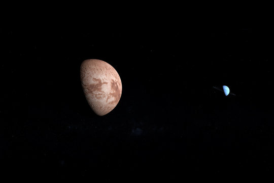 Sedna orbiting near of Neptune planet. 3d render