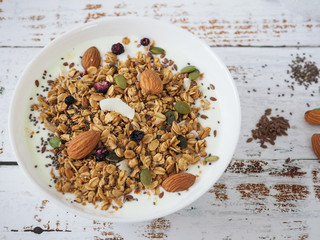 Granola with nuts and yogurt