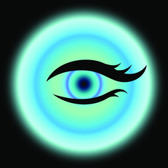 Vector symbol of the element of Water. The eye and background are formed by a radial gradient using a blue scale. Image on a black background.