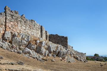 Ruins of ancient acropolis of Tiryns - a Mycenaean archaeological site in Argolis in the...