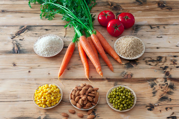 Colorful food background. Vegan food ingredients.