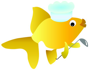 Vector illustration of cartoon fish in a chef's cap