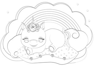 unicorn with rainbow tail on pillows Coloring book